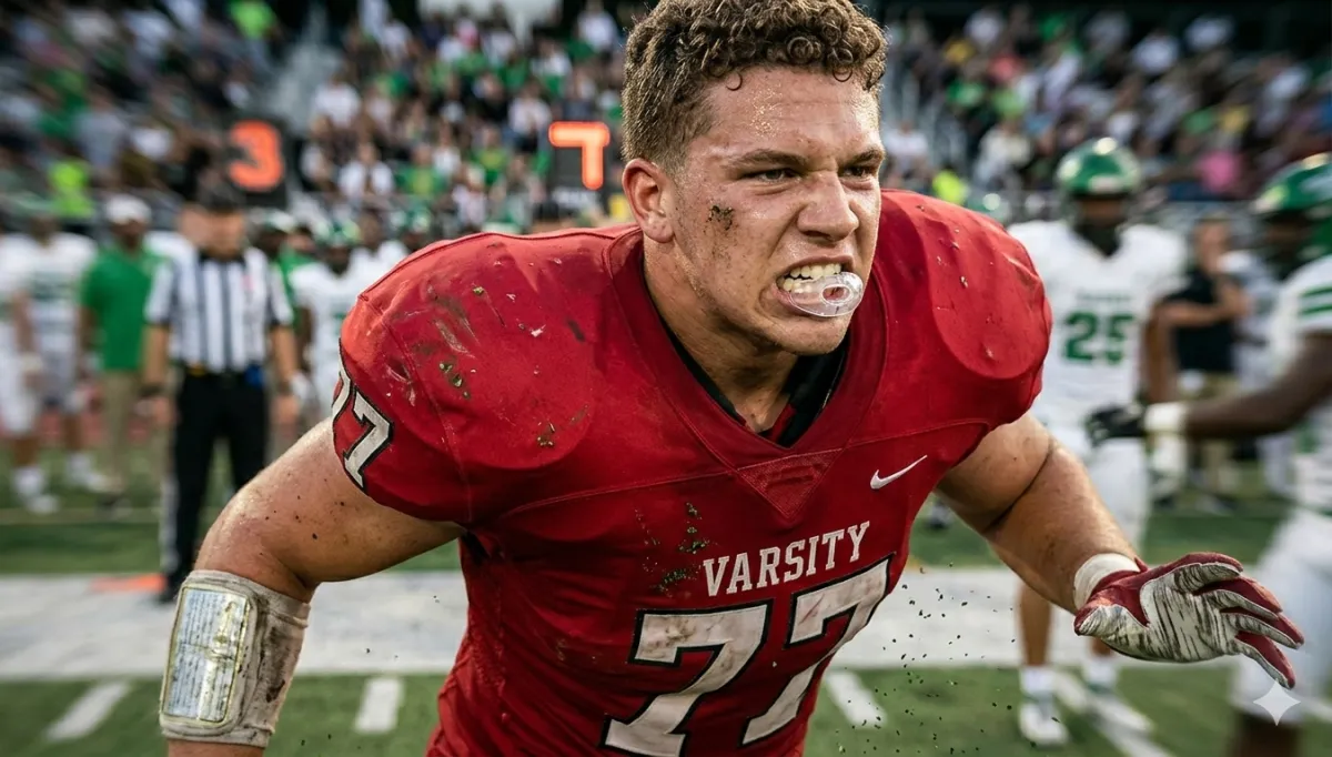 high school football player wearing custom sports mouthguard