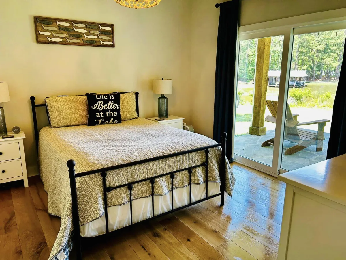 A serene, clean bedroom at a local Roanoke Rapids Airbnb.