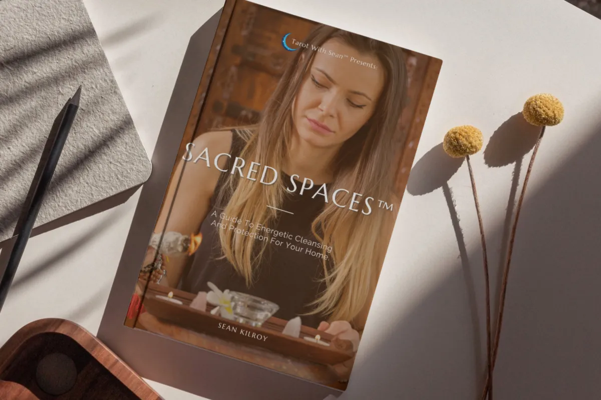This is a photo of a mock up of my email giveaway book Sacred Spaces™ A Guide To Energetic Cleansing And Protection For Your Home