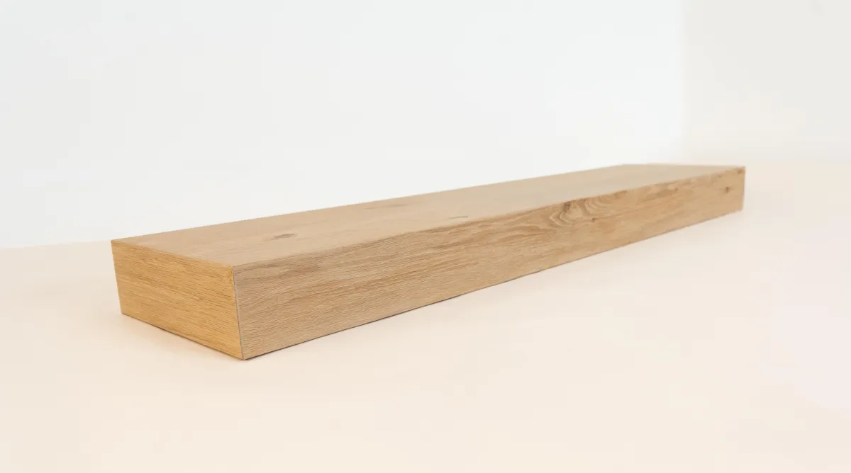 Hard wood Block Tread, 6 sided miter waterfall edge.