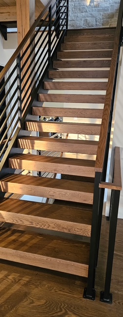 Completed Custom Stair Case, 6 sided lock-miter floating treads.