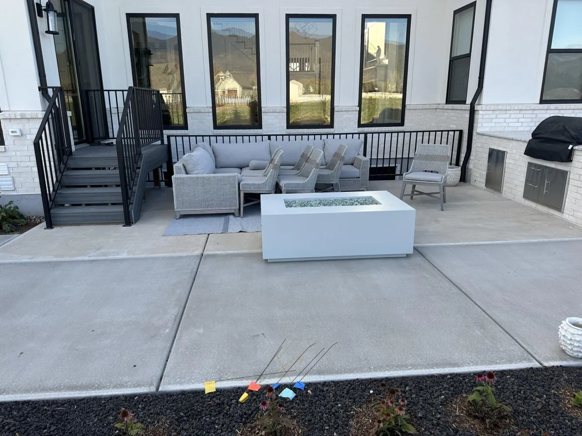 Custom metal planter in a beautiful backyard