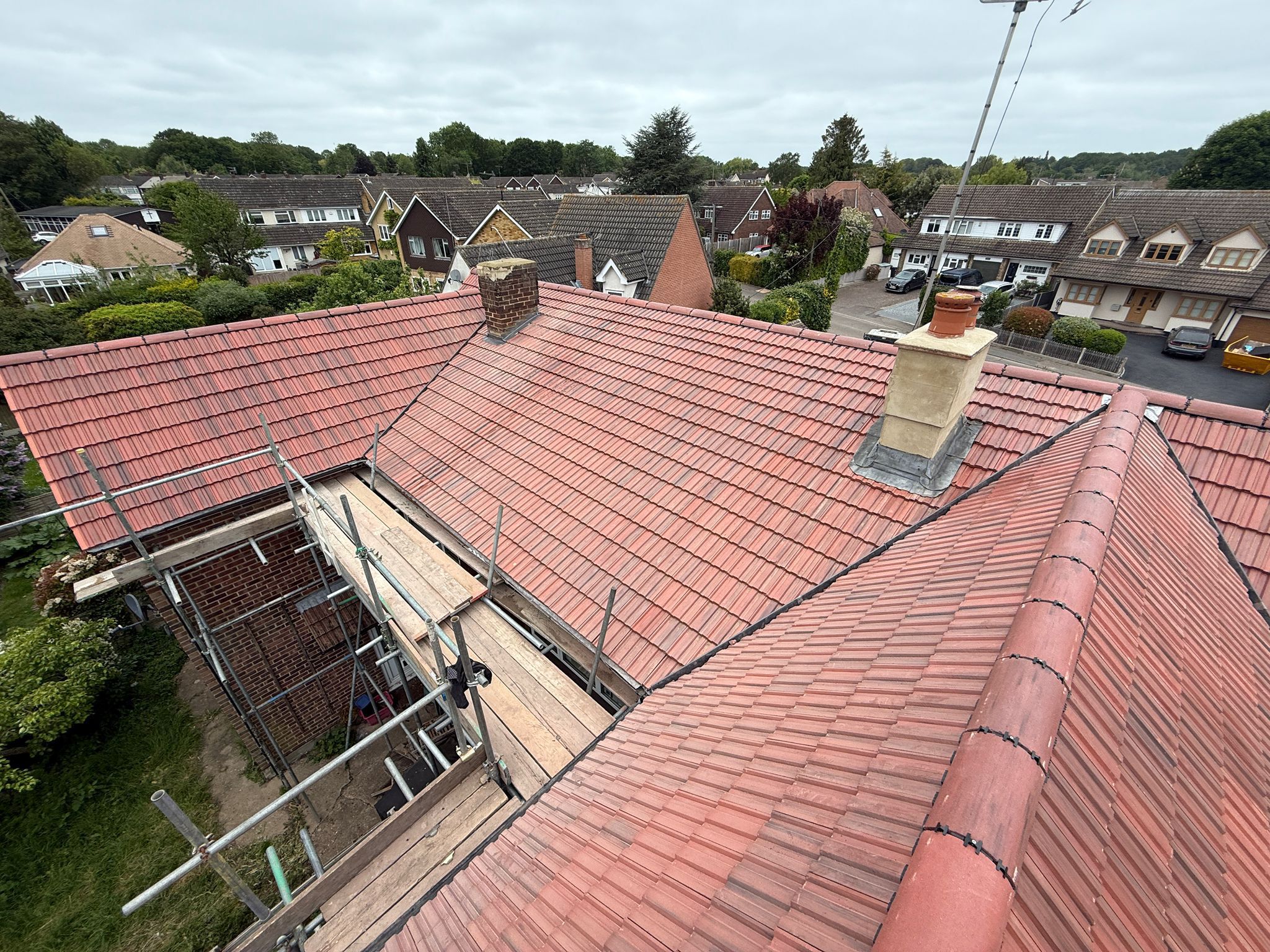 Residential roof replacement using premium clay roof tiles