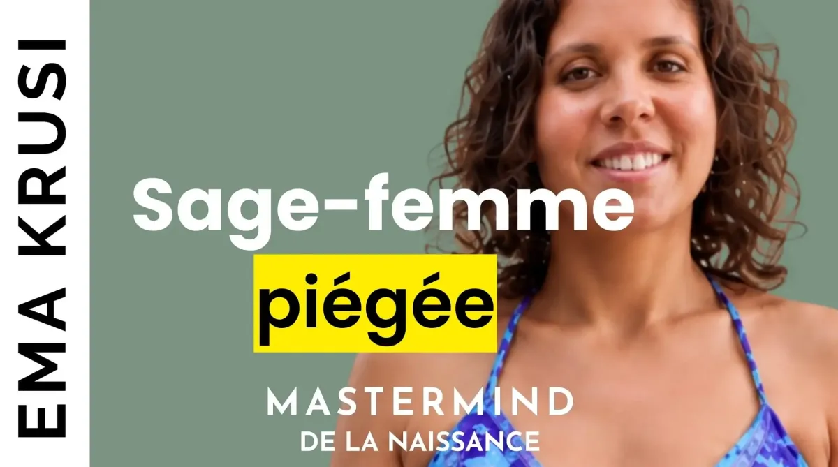 Miniature YouTube montrant une sage-femme souriante avec le titre « Sage-femme piégée », illustrant un témoignage sur les limites du système de naissance, la pratique des sages-femmes et les choix autour de l'accouchement.