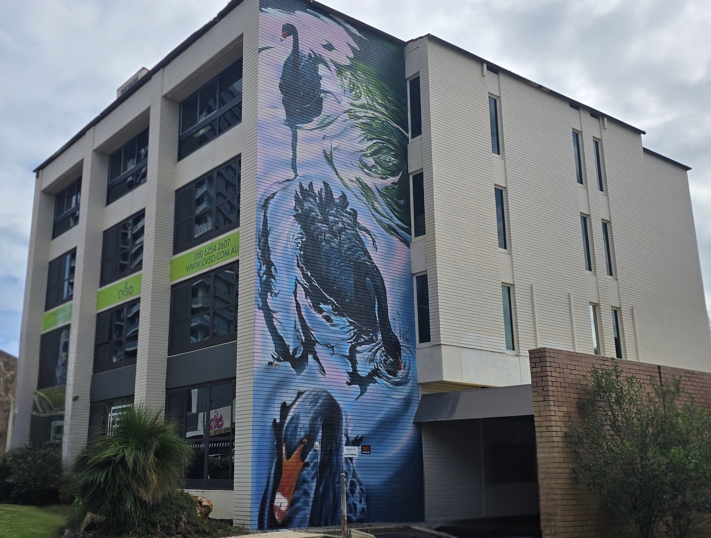 Exterior of CVSO Applecross coworking and serviced offices building with large mural artwork