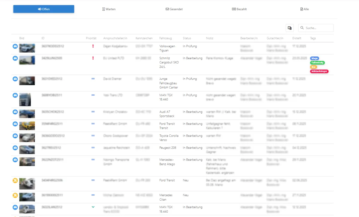 Fallübersicht und Suche