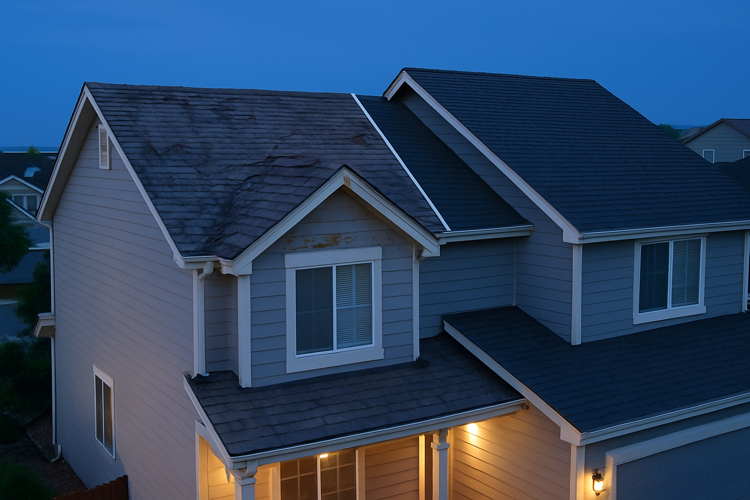 Roofing crew replacing shingles on Colorado home