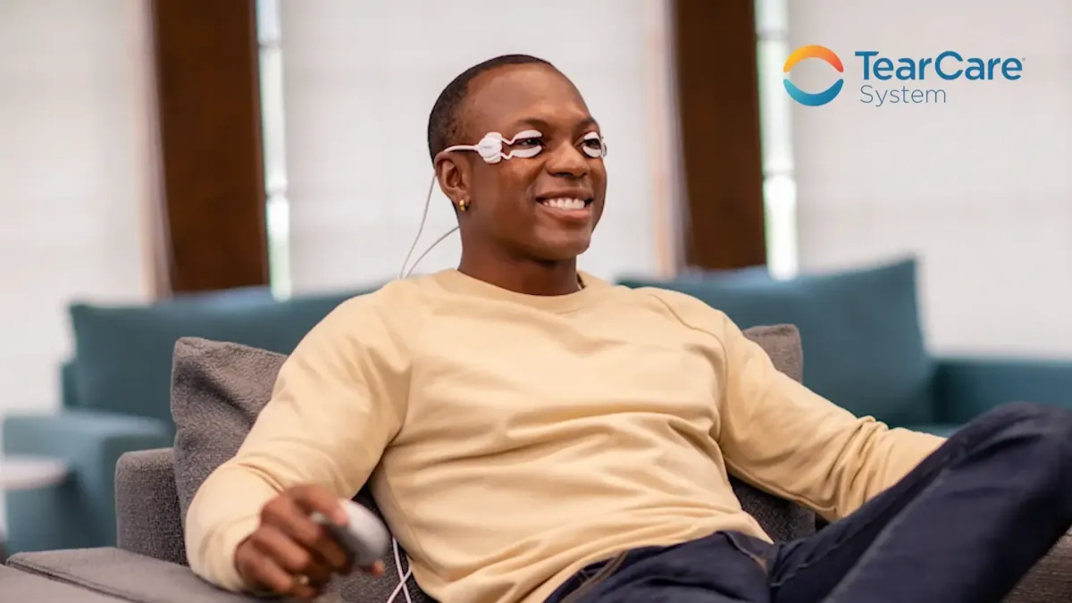 Patient relaxing during a TearCare dry eye treatment in San Francisco