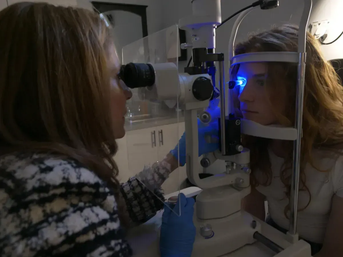 Experienced eye doctors Dr. Michelle Blas and Dr. Shireen Haghshenas at Eyes in Disguise clinic in San Francisco.