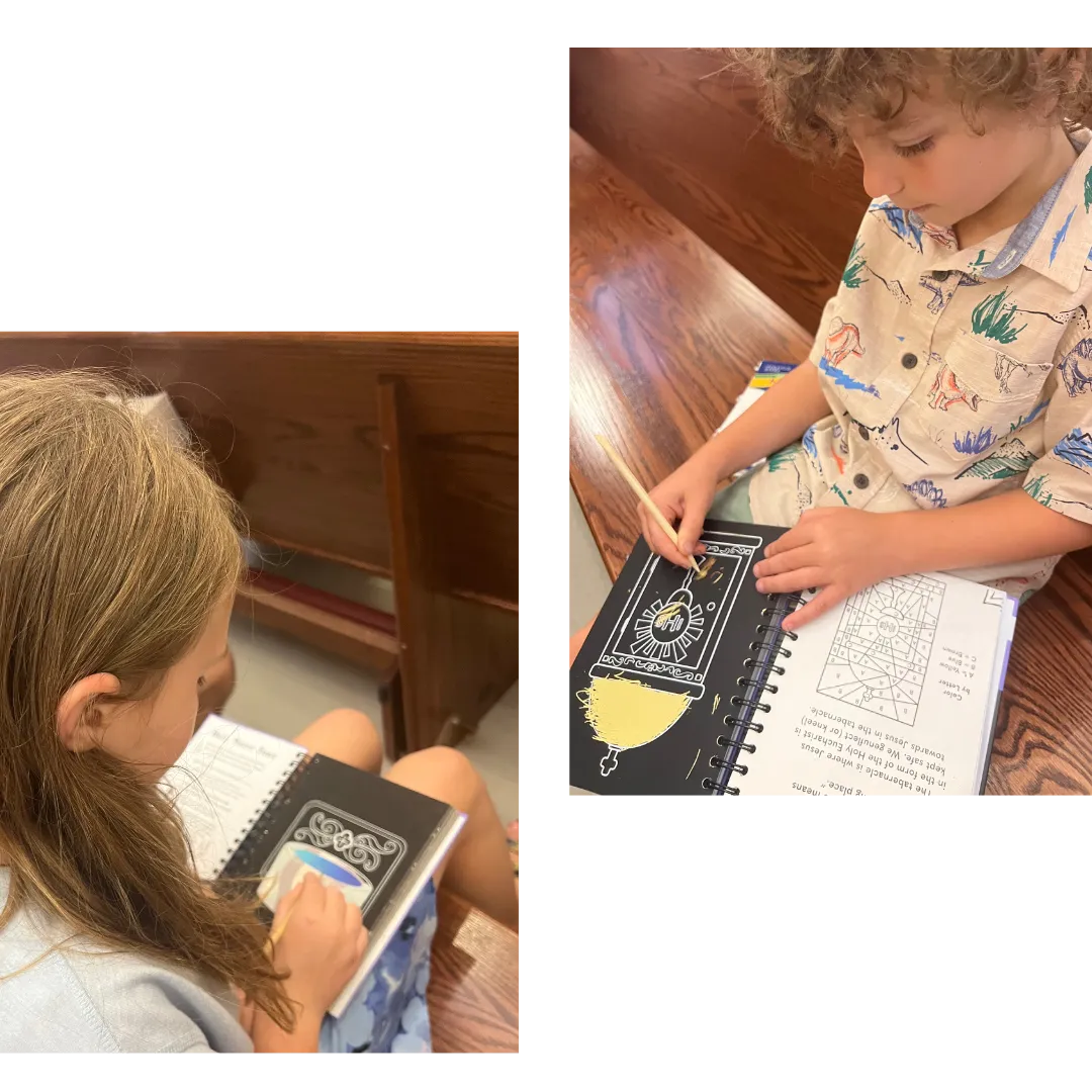 children doing scratch art