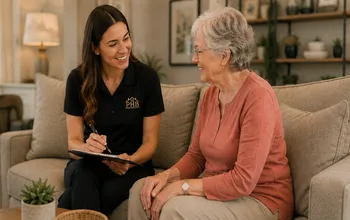 Homeowner reviewing a written cash offer with a professional at a table