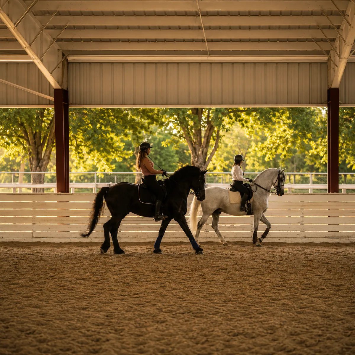 Patient instructor working with a rider in the arena