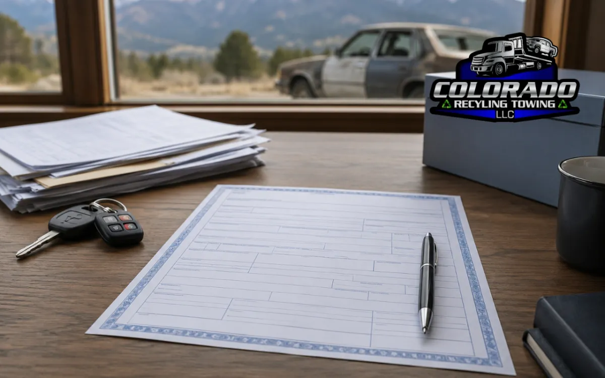  junk car title transfer paperwork ready for Colorado vehicle removal