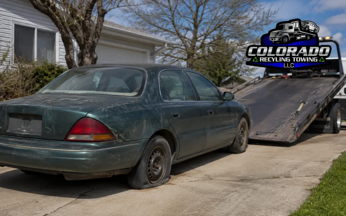  Junk car with flat tires ready for driveway pickup