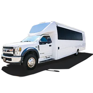 White luxury party bus for 10 to 30 passengers, LH3 Ohio celebration and event transportation