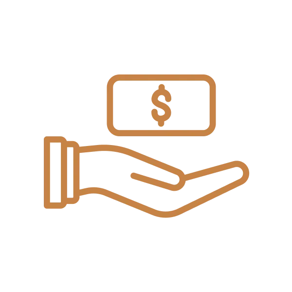 Dollar in hand icon showing LH3 transparent and all-inclusive pricing for airport chauffeur service"