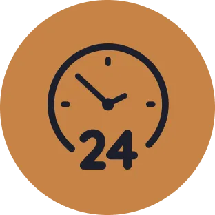 24-hour clock icon symbolizing LH3 around-the-clock chauffeur service availability"