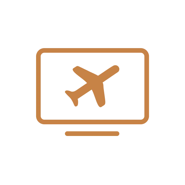 Airplane screen icon symbolizing LH3 real-time flight monitoring for airport transfers"