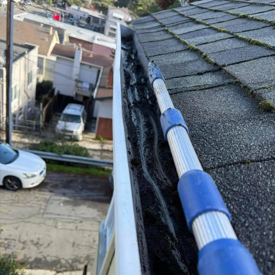 Professional gutter cleaning service debris removal residential home Solano County Teodor Window Solar Cleaning