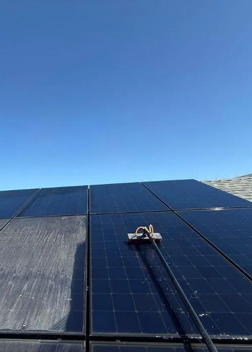 Dirty solar panels needing cleaning reduced efficiency residential rooftop Solano County before professional service