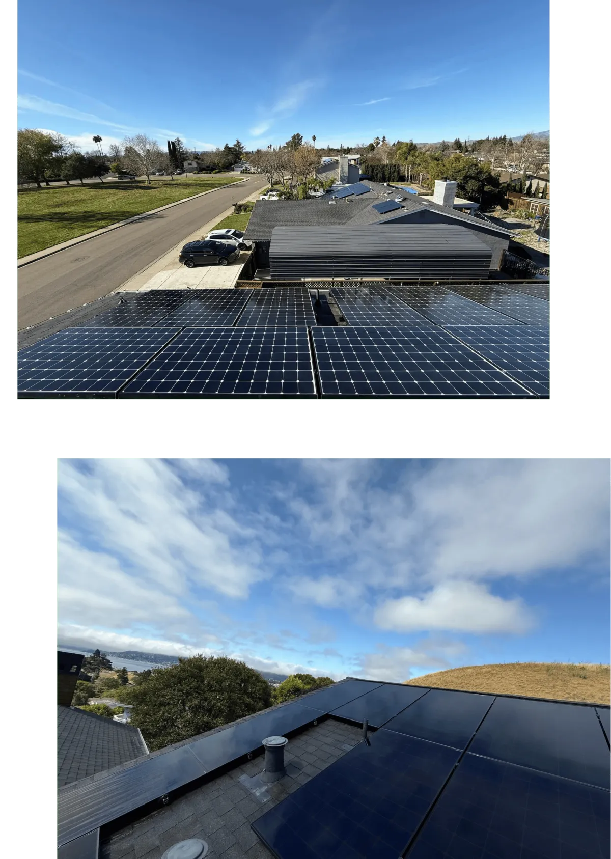 Clean residential solar panel array rooftop installation suburban home Solano County professional solar panel cleaning