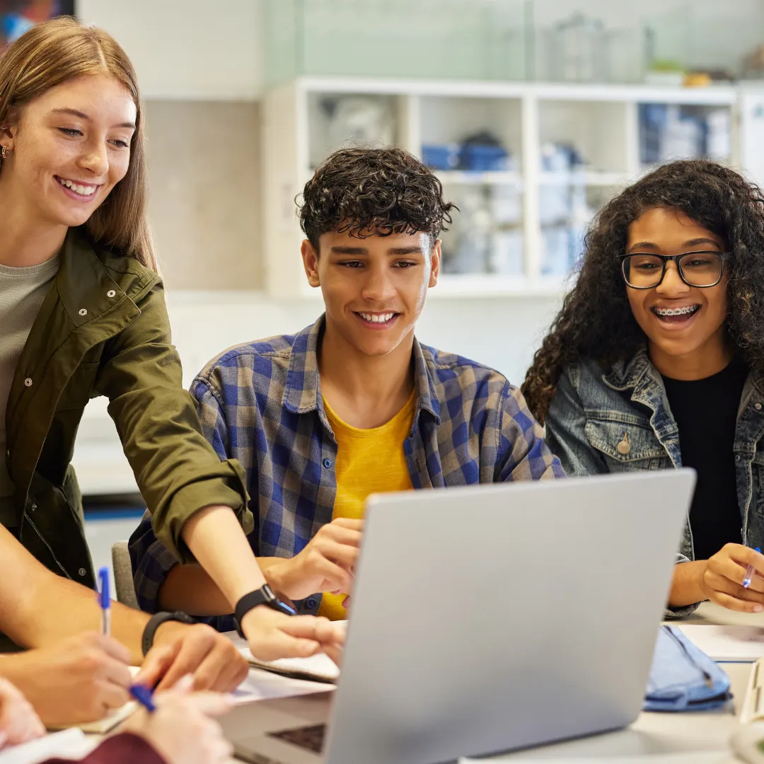 Diverse students collaborating in a bright academic environment