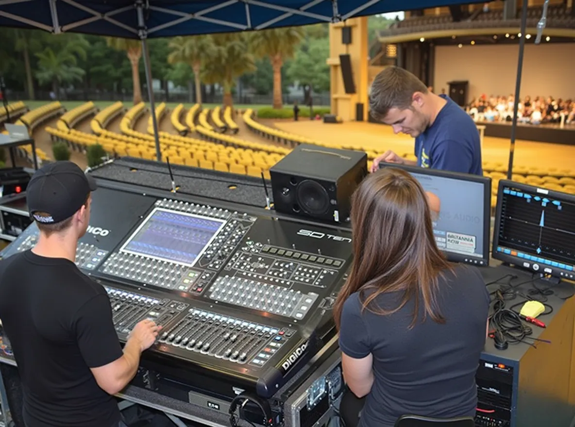 Audio engineer training and setup for a live event
