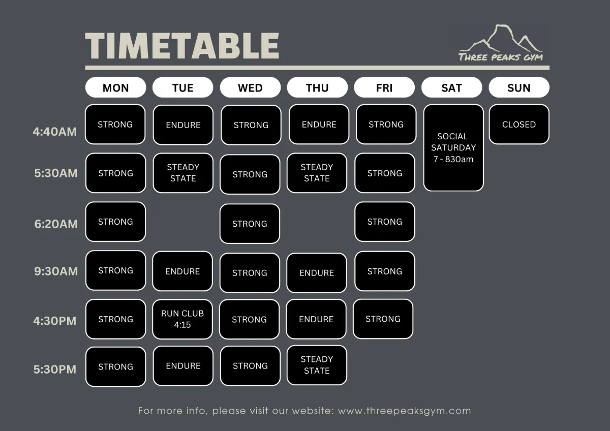Gym timetable