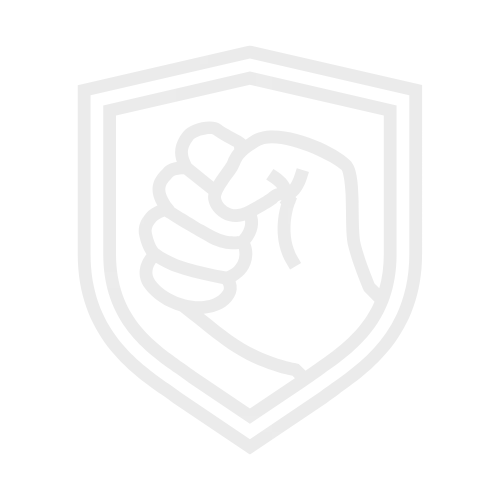 White vector logo of a clenched fist inside a shield symbolizing Outlast durability for FlexPak machines