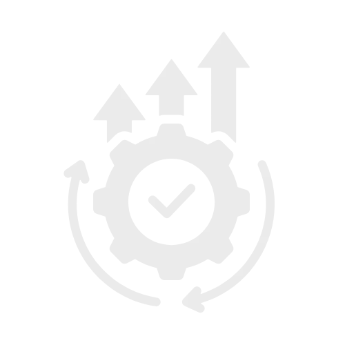 Outperform icon with upward arrows emerging from gear symbolizing speed and productivity in FlexPak pre-roll machines