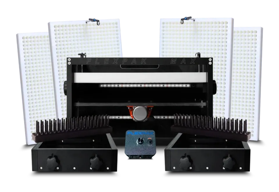 FlexPak Pro Pre-Roll Machine Package – One FlexPak Max Filling Machine with Two Setup Boxes, Two Joint Closers, Four Cone Plates, and Motor Controller for High-Output Cannabis and CBD Production