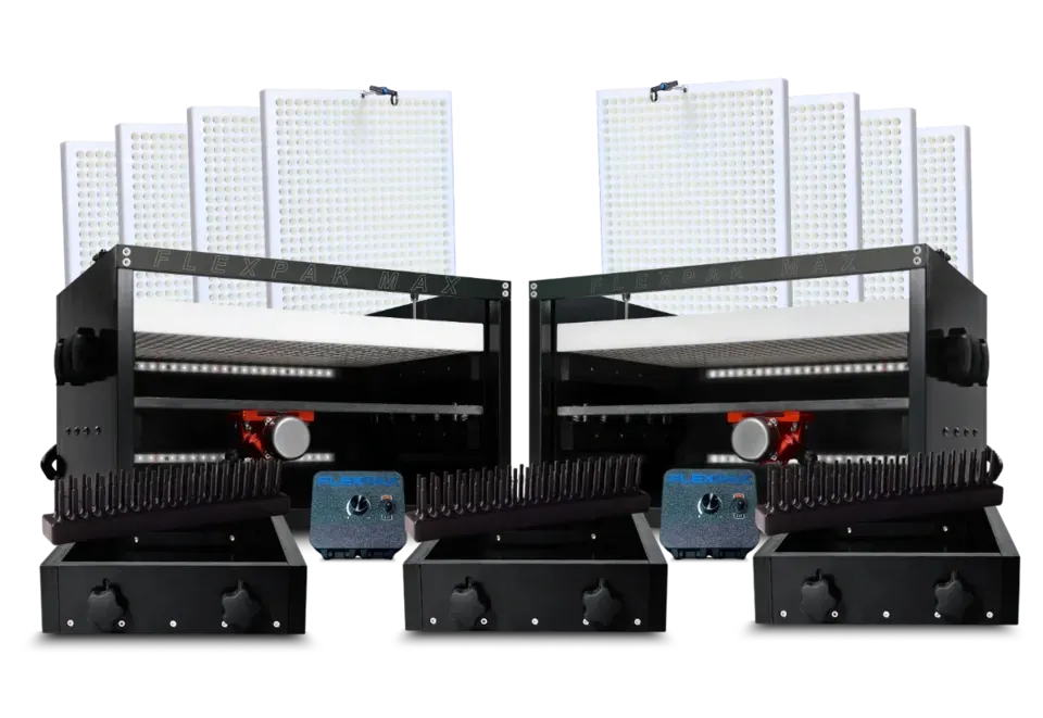 FlexPak Enterprise Pre-Roll Machine Package – Dual FlexPak Max Filling Machines with Three Setup Boxes, Three Joint Closers, Eight Cone Plates, and Two Motor Controllers for Maximum Cannabis and CBD Output