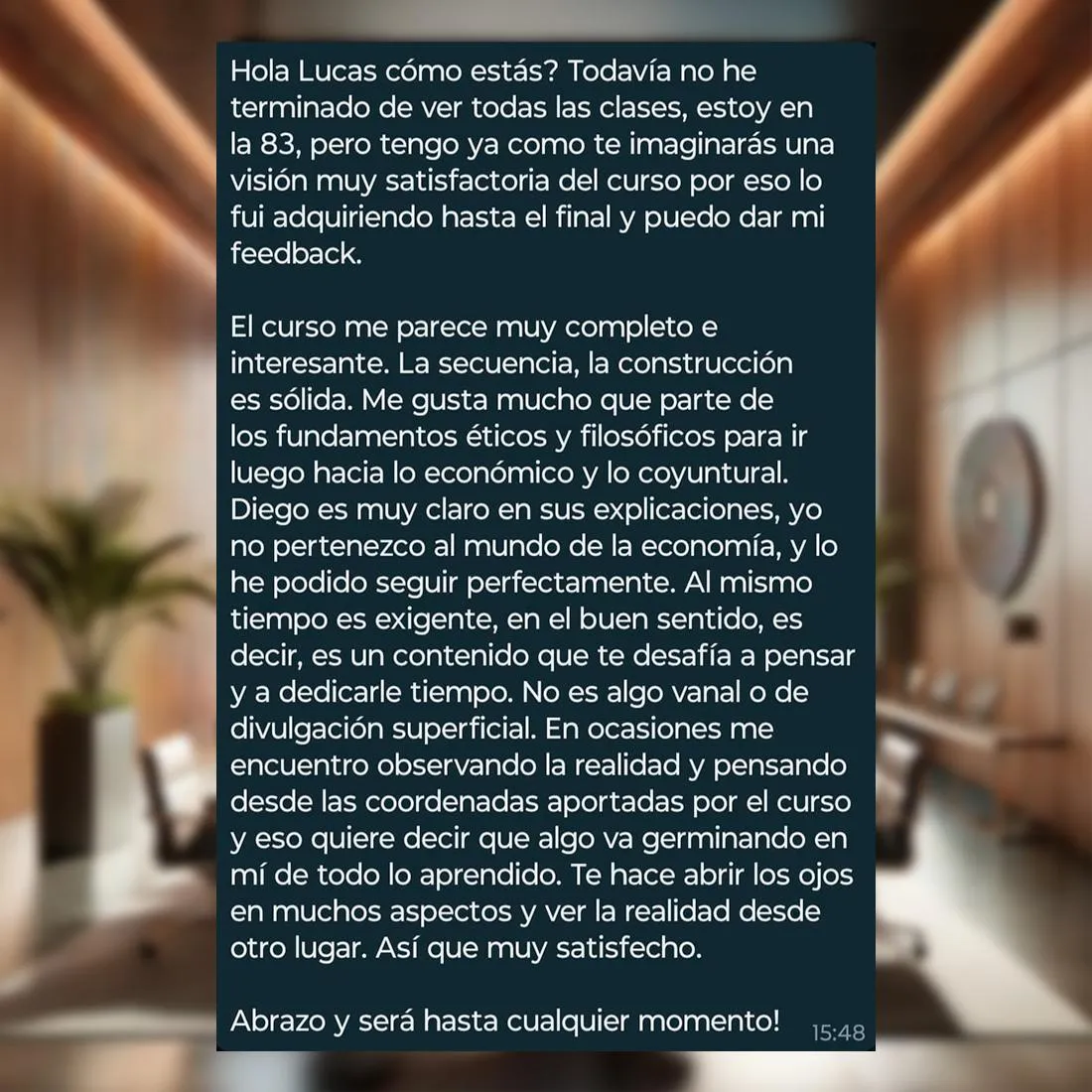 Testimonio 1 de Economia etica para empresarios