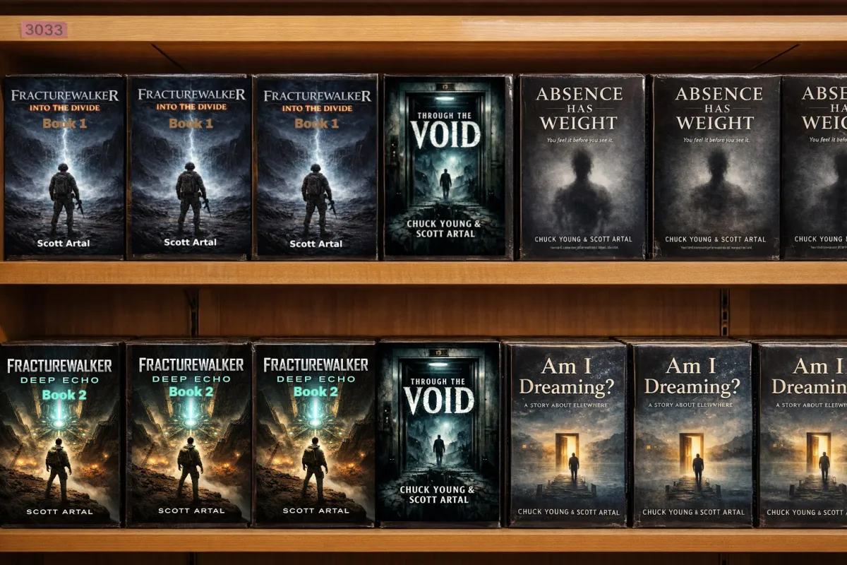 Books are neatly displayed on a bookshelf.