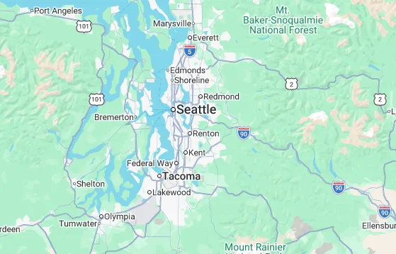 Map highlighting Seattle and Tacoma, Washington, relevant to Quik Lead Systems' location and content marketing services.