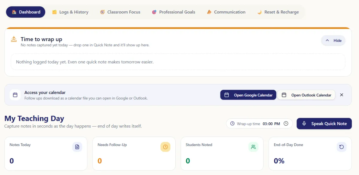 Teacher Companion Unified Dashboard Overview