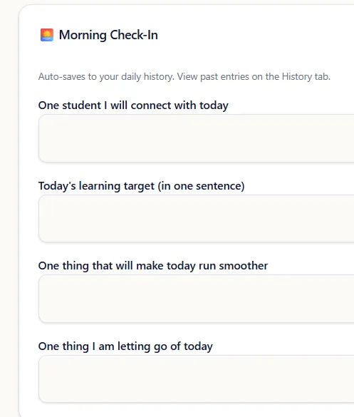 Morning Check-In Interface