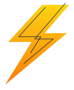 Stylized illustration of a large lightning bolt with a white outline and yellow fill angled upwards