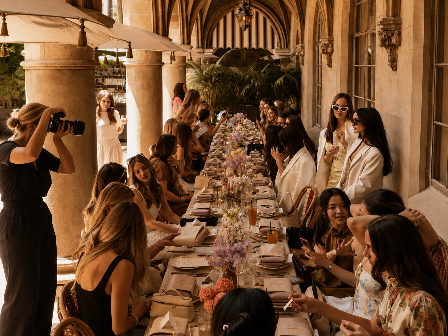 Her Table members at an elegant long-table dinner