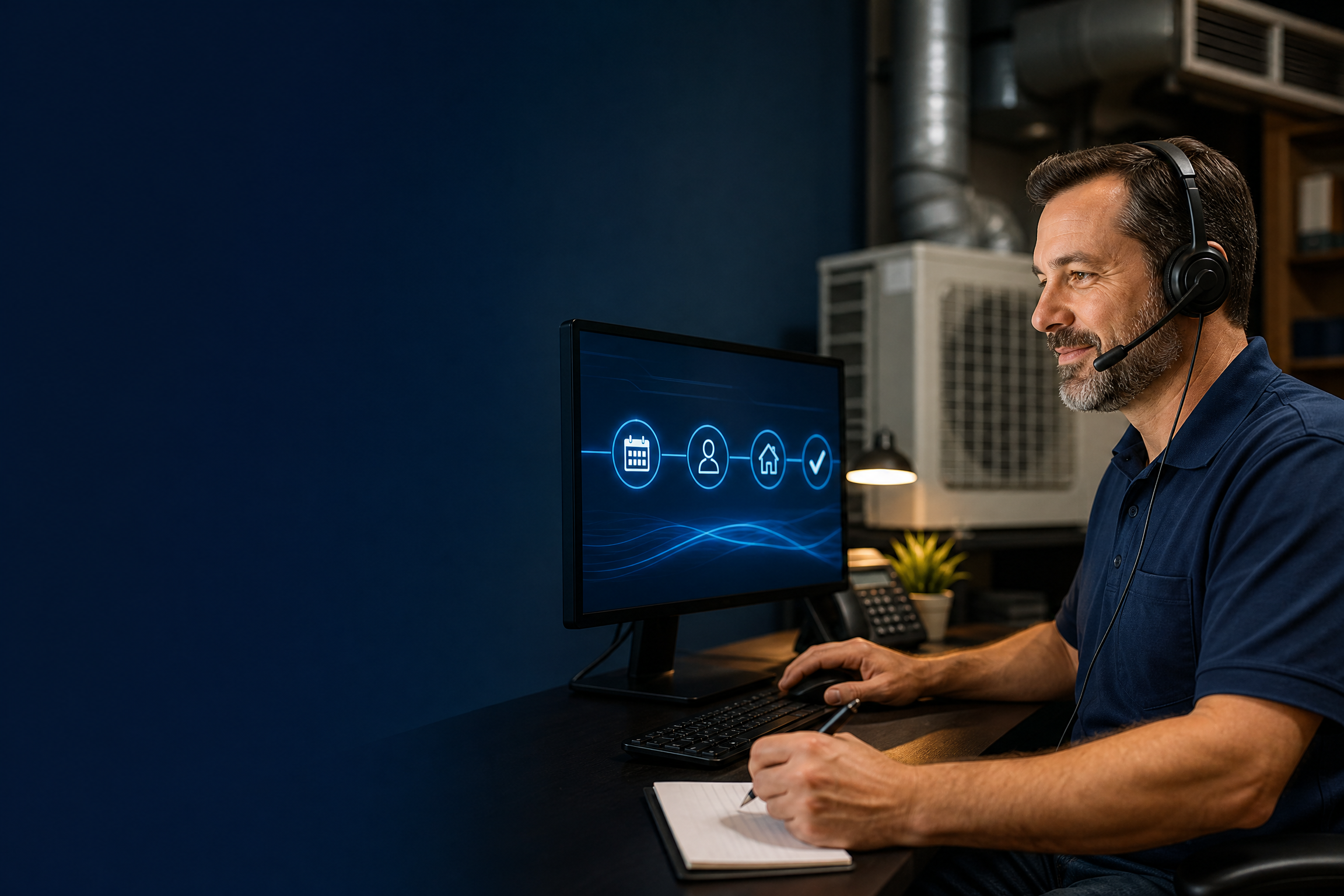 HVAC office team booking inbound service and replacement calls