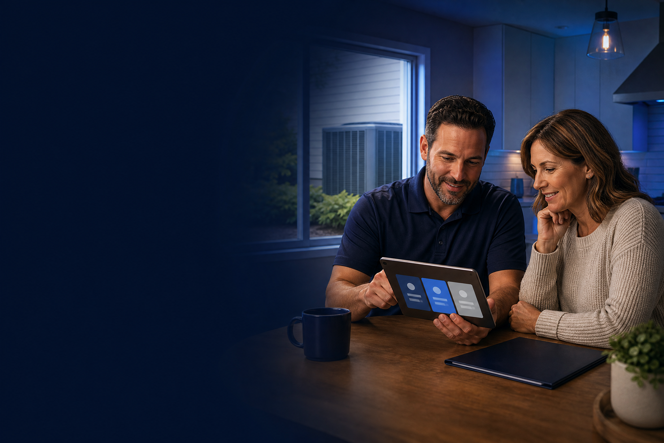 HVAC comfort advisor reviewing replacement payment options with a homeowner