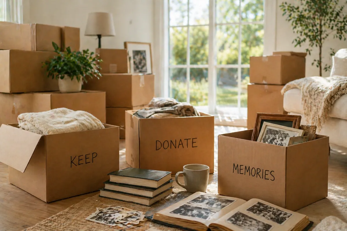 Downsizing and organizing belongings to prepare a home for sale in Central Texas