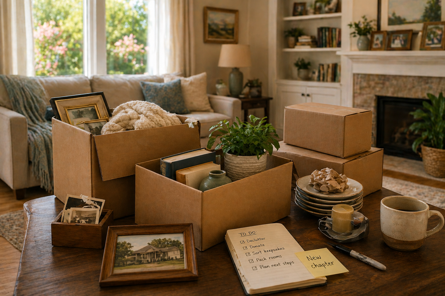 Organizing belongings and packing boxes to prepare a long-time home for sale in Central Texas