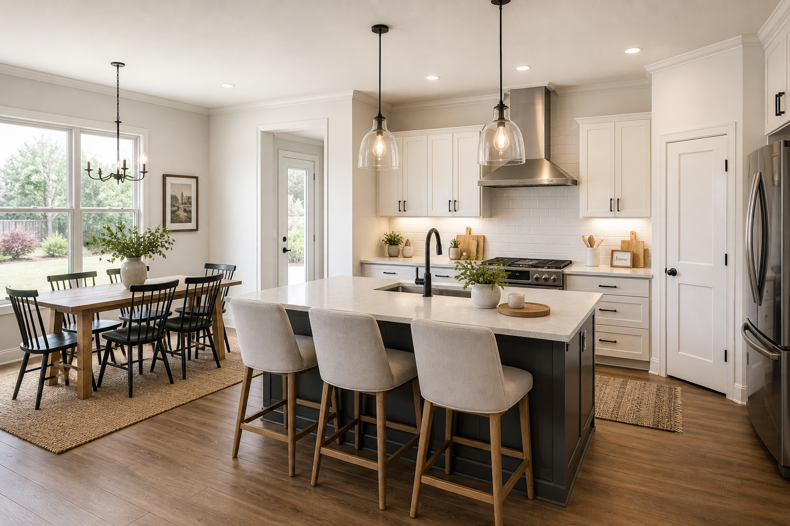 Open concept kitchen and dining area in a Central Texas home with clean design, neutral finishes, and functional layout that appeals to buyers