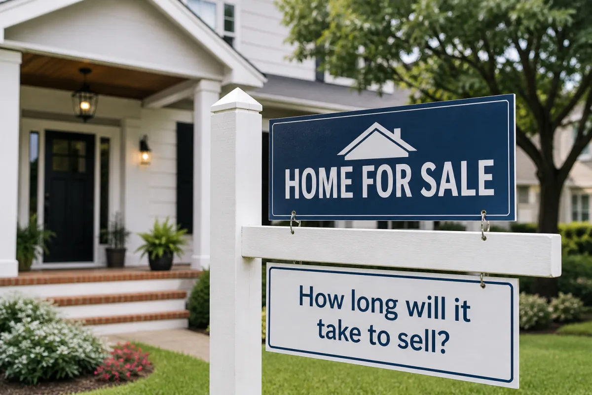 Central Texas home for sale sign with question about how long it takes to sell a house