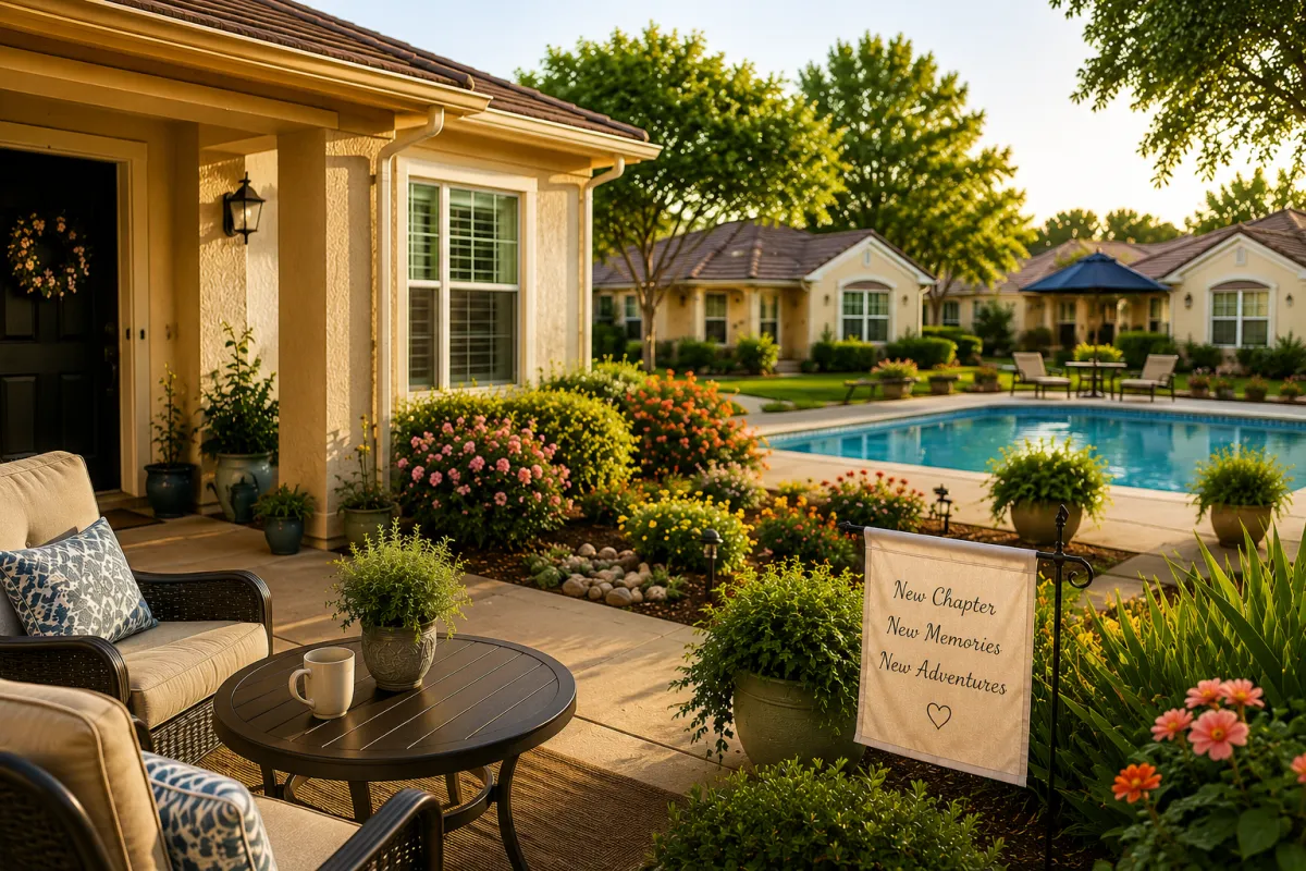 Peaceful senior community patio home in Central Texas with pool and low-maintenance lifestyle