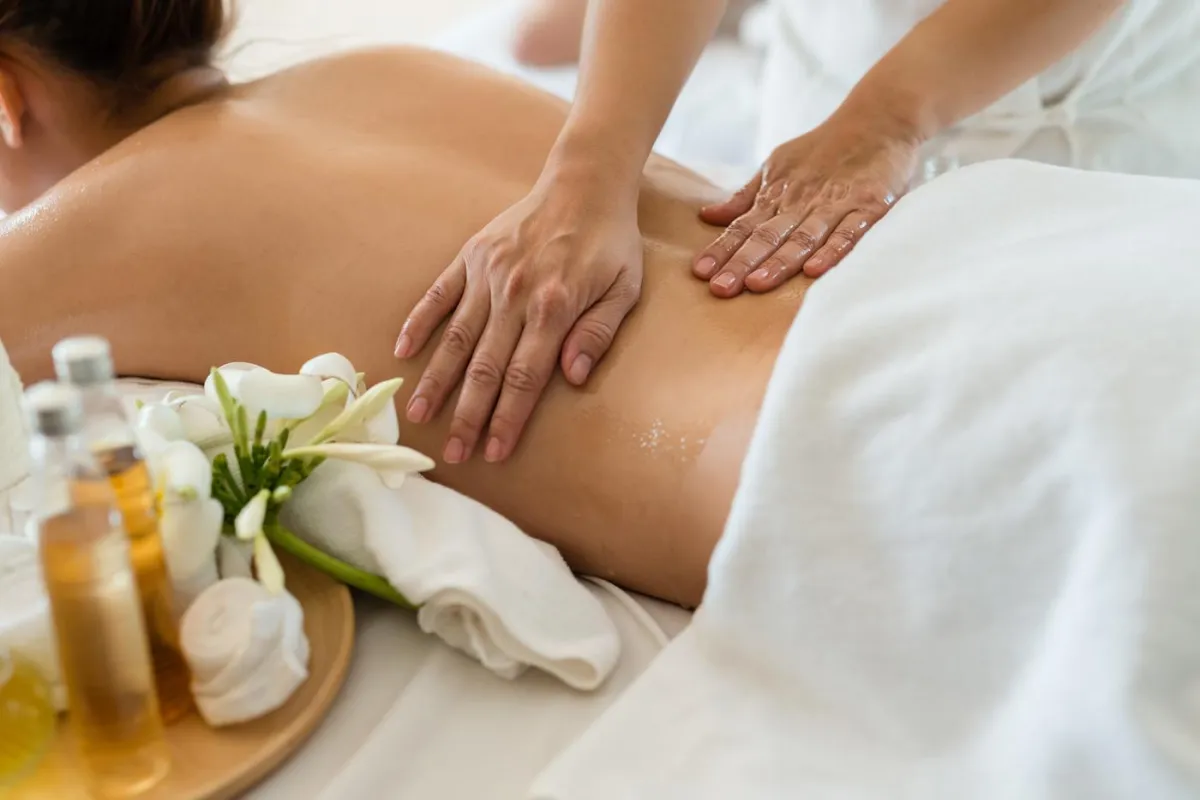 Relaxing spa room set up for aromatherapy massage therapy