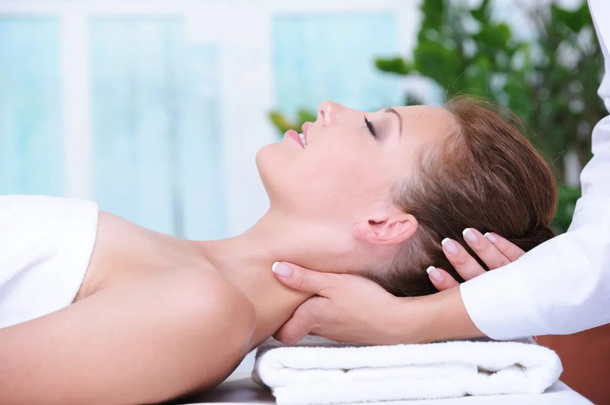 Upper back and shoulder massage to reduce neck tension