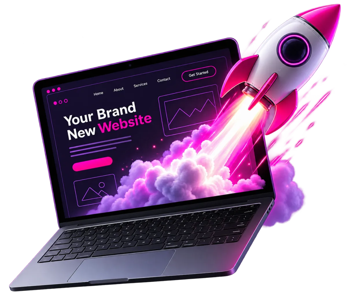 Sleek modern laptop displaying a customized web design preview with modern branding elements
