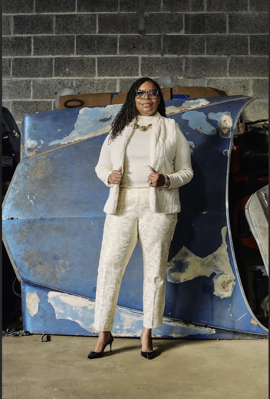 Natasha Broxton inside her automotive recycling facility, identifying operational inefficiencies AI can fix